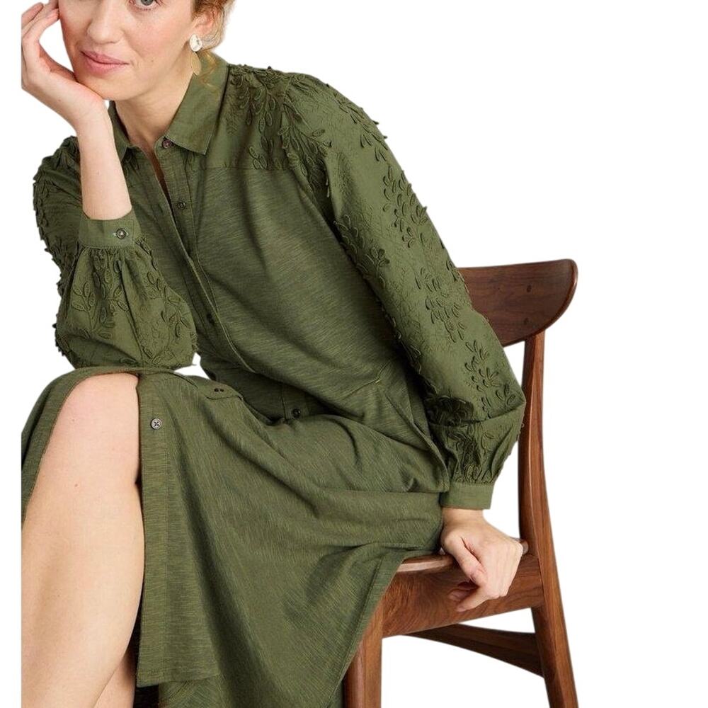 WHITE STUFF Rua Embroidered Dress in Dusty Green Size 12 New with Tag MSRP $144